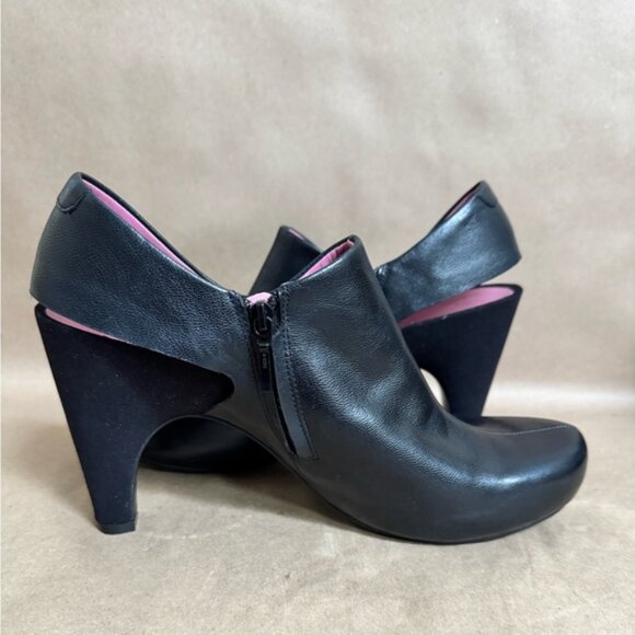 Tsubo Black Leather Sling Back 4 Heeled Booties. Size 8 - Picture 5 of 10